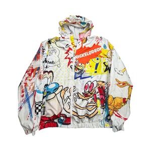 Members Only Windbreaker Mens M White Nickelodeon Cartoon‎ Print Rugrats Arnold